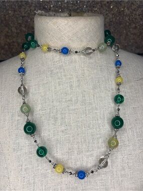 Hand Crafted Vintage Inspired Multi Color Glass Bead Station Necklace Boho